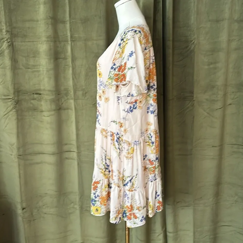 Parker silk/viscose Floral Print Dress with Ruffle Sleeves, S